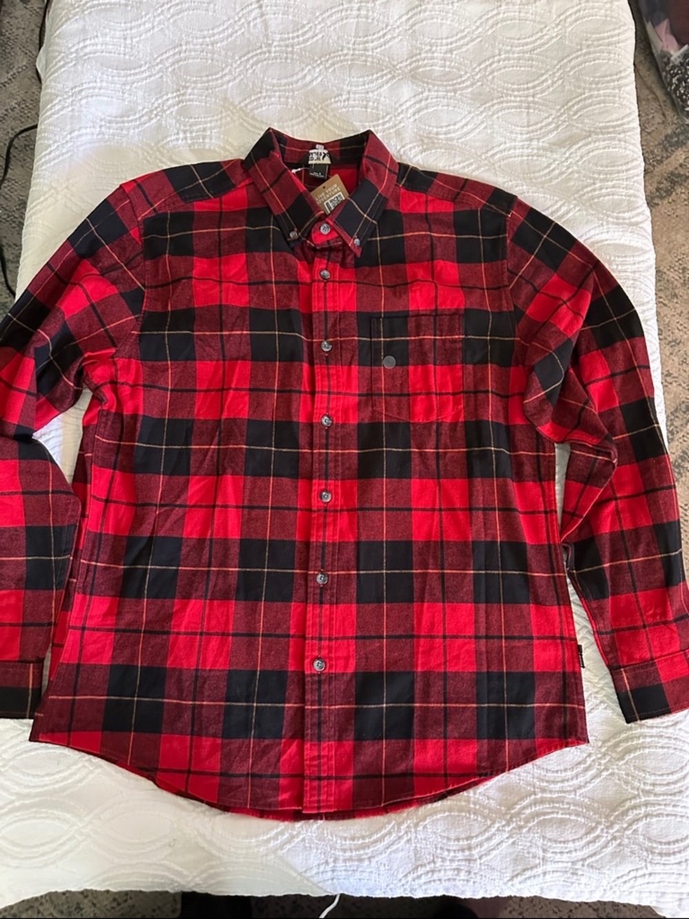 Eddie Bauer Red and Black Plaid Button-Down Shirt